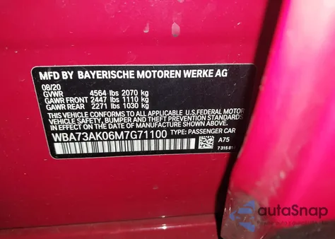 2021 BMW 228I Gran Coupe xDrive from USA, damaged, VIN WBA73AK06M7G71100